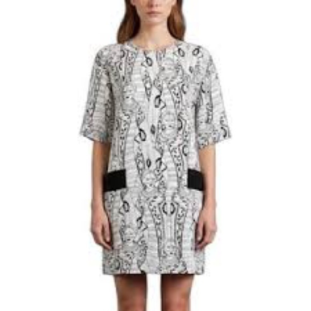 NWT Bimba y Lola XS Graphic Print Shift Dress Black White Art Mini